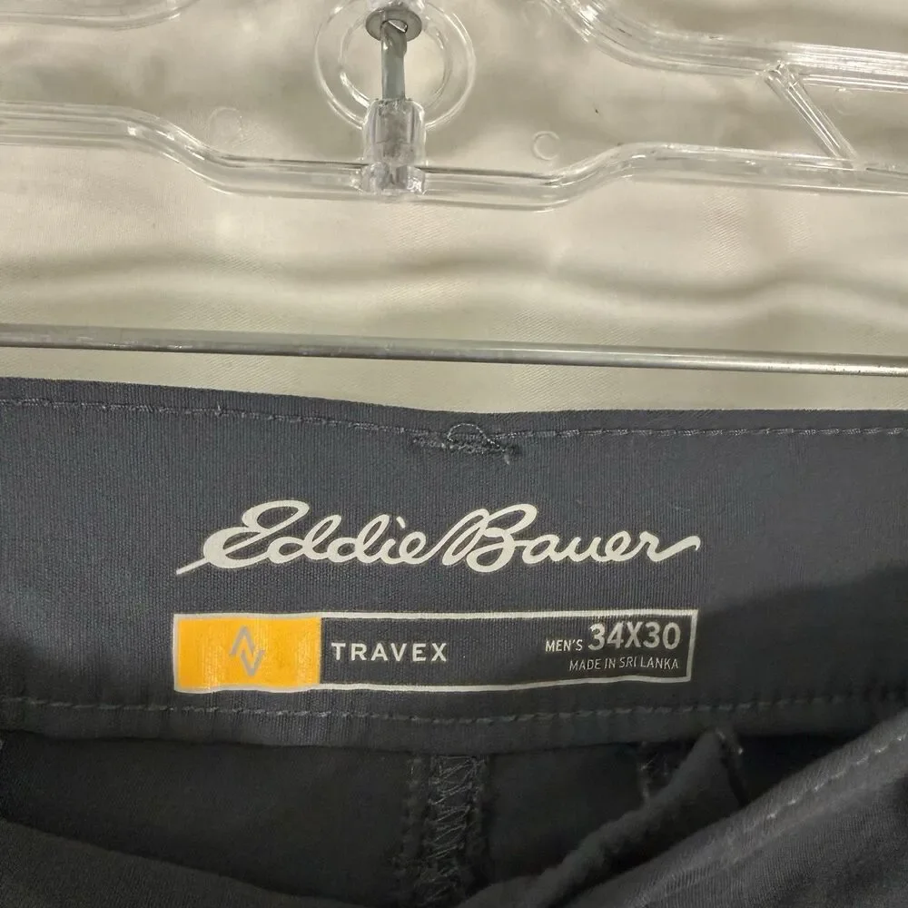 Eddie Bauer Travex Hiking Pants Men's 34x30 Grey Flat Front Chino Slash Pocket
